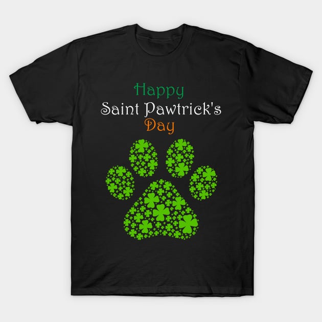 Happy Saint Pawtrick's Day Pawprint T-Shirt by Art by Deborah Camp